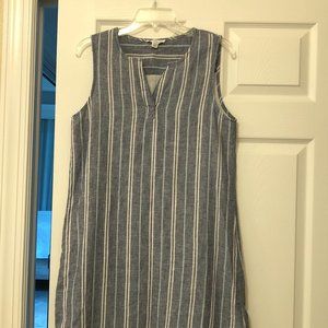 Stripey Beach Sun Dress Linen M Blue White